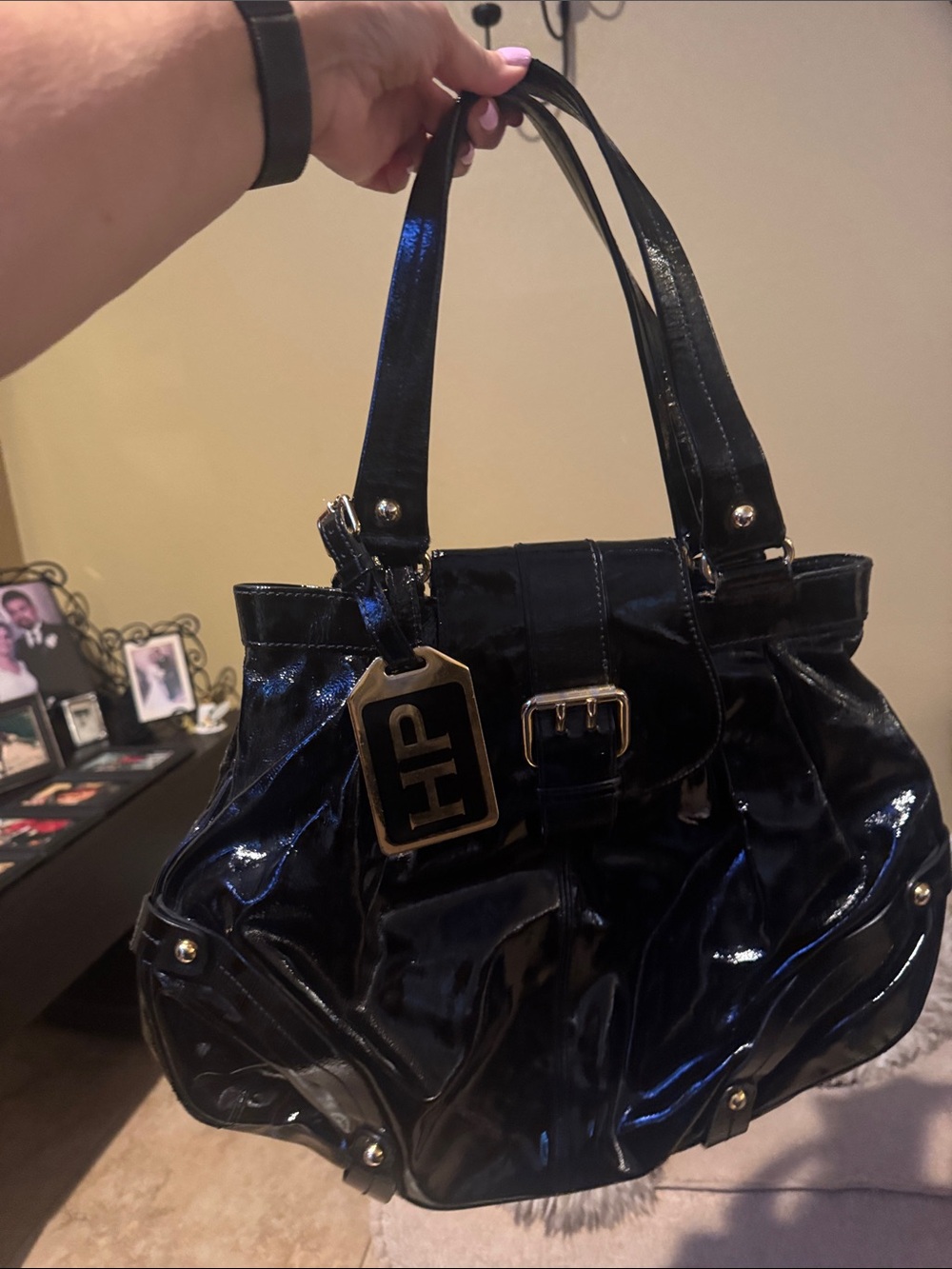 Dooney & Bourke Glossy Black Patent Shoulder Bag with HP Tag